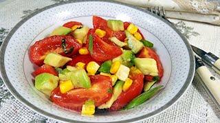 Салат из авокадо с помидорами и кукурузой за 5 минут. Простой и быстрый рецепт