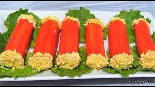 Праздничная ЗАКУСКА из Крабовых Палочек РУЛЕТИКИ с Начинкой Рецепт