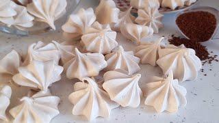 Кофейное Безе на Швейцарской Меренге // Coffee Meringue Cookies. How to make Swiss meringue.