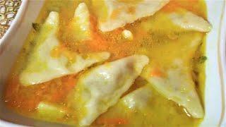 ВКУСНЫЙ СУП НА КУРИНОМ БУЛЬОНЕ С УШКАМИ ИЗ ТЕСТА С КИСЛОЙ КАПУСТОЙ.