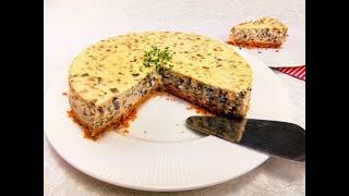 Два года не решалась приготовить этот пирог, а зря! Нежный грибной пирог без возни с тестом