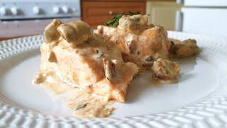 Форель в сливочно-грибном соусе. Простой рецепт. 4К.