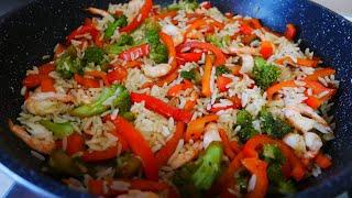 Рис с ОВОЩАМИ и КРЕВЕТКАМИ. Вкусный и быстрый ужин на всю семью