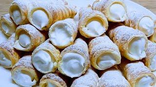 Слоёные трубочки с Белковым кремом, пирожное моего детства!