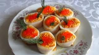 Закуска из фаршированных кальмаров