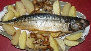 Скумбрия в духовке. Запеченная с апельсином и с вкусным гарниром.