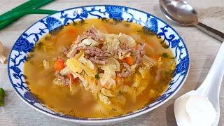 Деревенская кухня. Вкусный суп чехословацкий с капустой и фаршем. Рецепт первое блюдо.