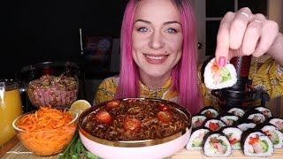 MUKBANG | Домашние роллы, чачжанмен, говядина | Rolls, noodles, beef не ASMR