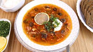 Русская Солянка мясная сборная! Вкусный и сытный суп с копченостями - Солянка классическая