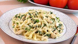 Намного вкуснее обычных макарон! Паста лингвини с курицей и шпинатом в сливочном соусе!