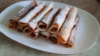Вкуснейшие трубочки на сковроде к чаю. Простой рецепт выпечки без духовки.