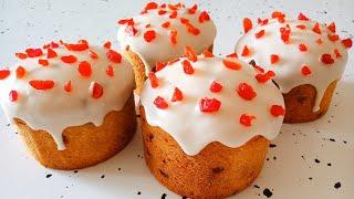 Пышные Куличи наскоро с густой глазурью. Рецепт лимонных куличей без дрожжей!