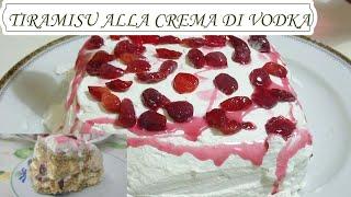 tiramisu with vodka cream and caramelized cherries