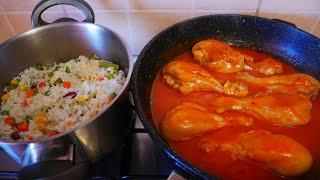 Ужин на всю семью. Рис с овощами и куриными ножками в подливе
