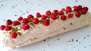 Рулет меренговый с малиной и фисташками, нежный как облако!