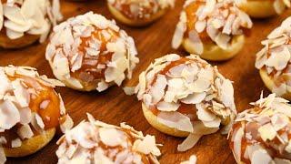 Простые и вкусные Профитроли с миндальным кремом. Рецепт заварного теста для эклеров.