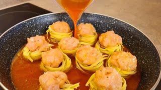 20 Минут и вкусный ужин на столе! Нереально быстрый рецепт Гнёзда из макарон с фаршем!