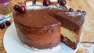 Шоколадный торт "Баунти" с кокосовым суфле и глазурью рецепт // "Bounty" cake with coconut mousse