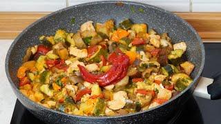 Вкусный и Быстрый Ужин! Самый  Простой Рецепт! Кабачки + Куриное филе +Баклажаны на сковороде