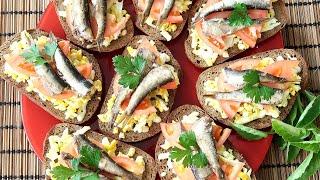 Гренки со шпротами, яйцом и помидорами Простая и вкусная закуска