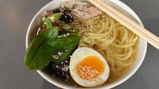 Суп-лапша на тройном бульоне с яйцом и шиитаке. Тыква по-корейски с кунжутом