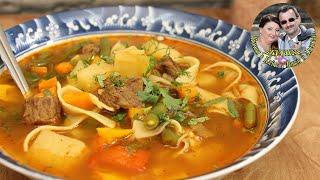 Суп с говядиной и овощами. Невероятно вкусный и ароматный. Все кто пробовал, просили добавки.